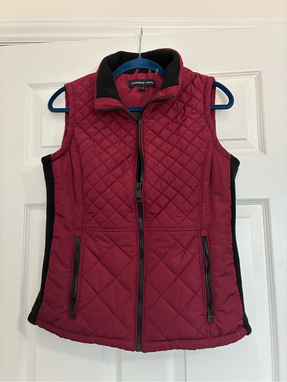 Andrew Marc Quilted Wine Red Vest with Black Panels